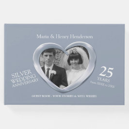 Libro De Visitas Aniversario boda de Plata foto corazones 25 años