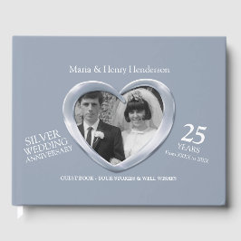 Libro De Visitas Aniversario boda de Plata foto corazones 25 años