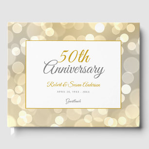 Libro De Visitas Aniversario de Bodas de Oro elegante con Bokeh dor