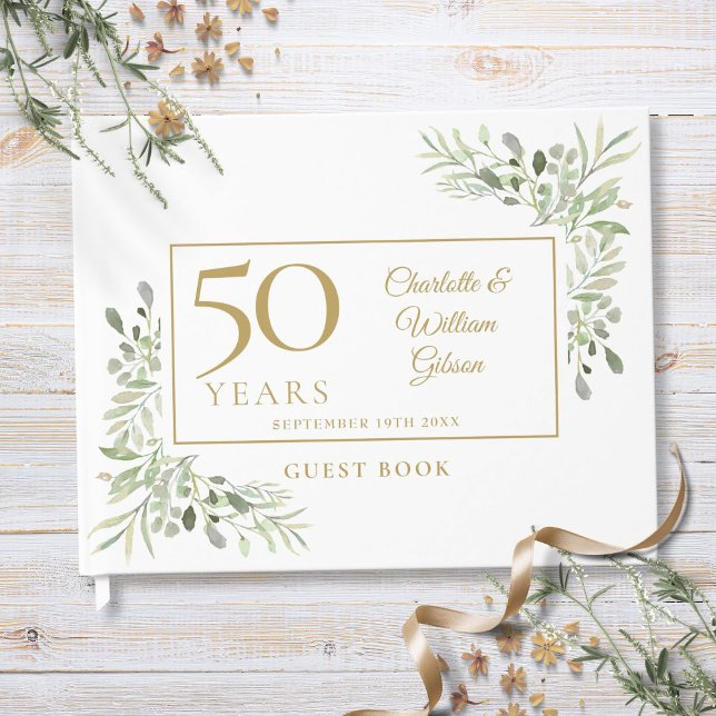 Libro De Visitas Aniversario de bodas de oro vegetación (50th Golden Wedding Anniversary Greenery Guest Book)