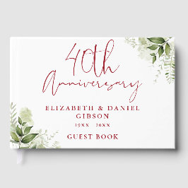 Libro De Visitas Aniversario de bodas de rubí 40º Floral Verdor