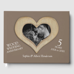Libro De Visitas aniversario de madera foto corazón marrón 5to
