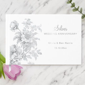 Libro De Visitas Aniversario del Boda de Plata con floral grabada