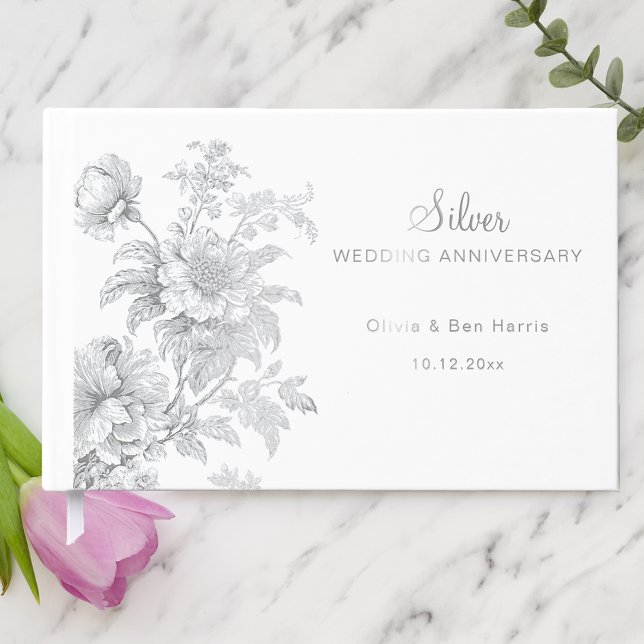Libro De Visitas Aniversario del Boda de Plata con floral grabada (Subido por el creador)