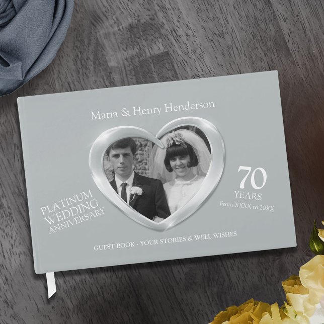 Libro De Visitas Aniversario del platino boda foto corazones 70 año (Subido por el creador)