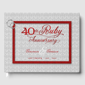 Libro De Visitas Aniversario del Ruby 40 de Plata y Rojo con foto