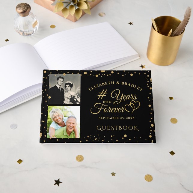 Libro De Visitas Aniversario Elegantes Años en el Forever 2 Fotos (Anverso Abierto)