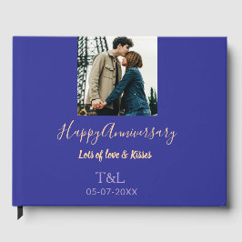 Libro De Visitas Aniversario feliz boho moderno agregar nombre azul