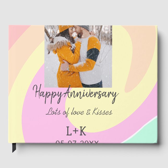 Libro De Visitas aniversario feliz boho moderno agregar nombre fech (Anverso)