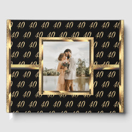 Libro De Visitas Aniversario número 40 Bodas de Rubí Negro y Dorado