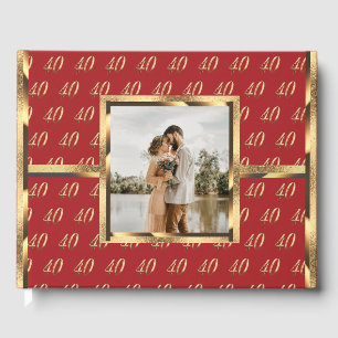 Libro De Visitas Aniversario número 40 Bodas de Rubí Rojo y Dorado