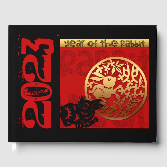 Libro De Visitas Año de personalizado chino de conejo cutáneo Día d (Anverso)