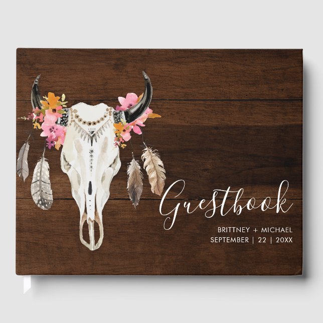 Libro De Visitas Antler Dark Wood Rustic Boda Guest Book (Anverso)