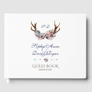Libro De Visitas Antlers Dusty Blue Pink Floral Boda