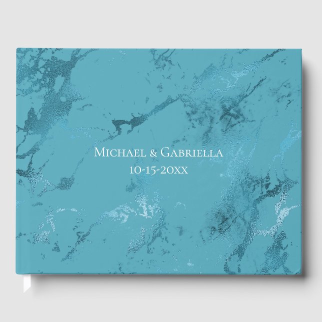 Libro De Visitas Aqua Blue Marble Boda (Anverso)