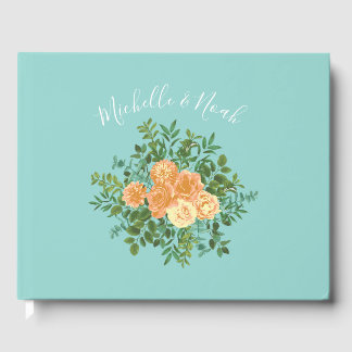 Libro De Visitas Aqua Peach Boda Rosas Florales