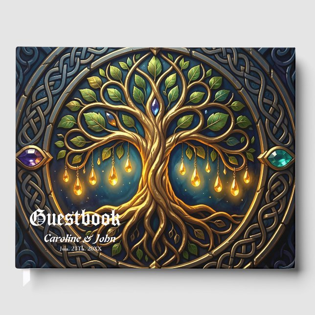 Libro De Visitas Árbol Celestial de Luz Árbol de la Vida Celta Dora (Anverso)