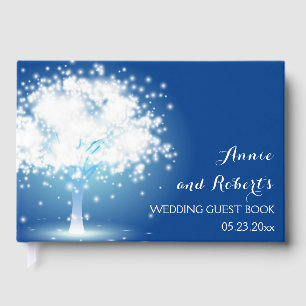 Libro De Visitas Árbol con luces brillantes boda azul