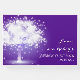 Libro De Visitas Árbol con luces brillantes boda púrpura
