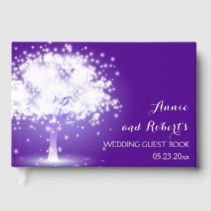 Libro De Visitas Árbol con luces brillantes boda púrpura