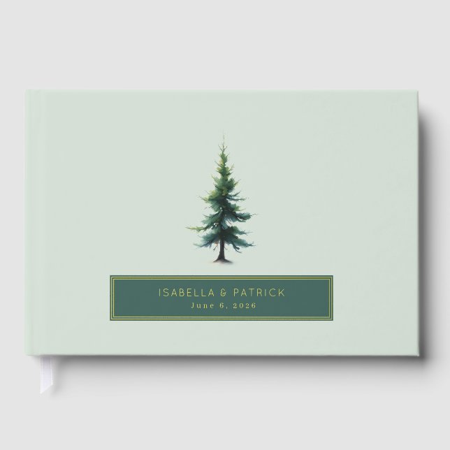 Libro De Visitas Árbol de acuarela verde tranquilo (Anverso)