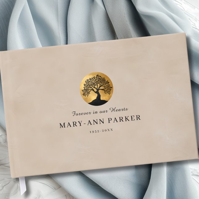 Libro De Visitas ¡Árbol de la Vida!  Beige Personalizado Memorial (Tree of Life! Memorial Beige Custom Guest Book)