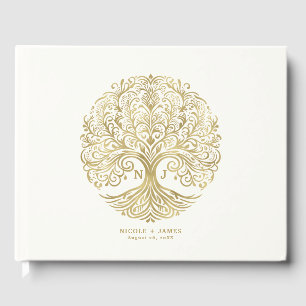 Libro De Visitas Árbol de la Vida Crema y Oro Boda Celta