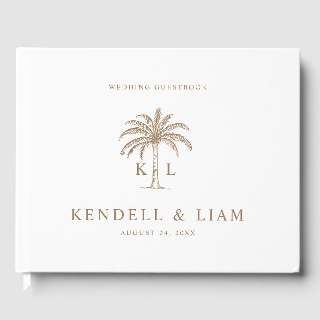 Libro De Visitas Árbol de palma con logotipo de Boda de monograma (Anverso)