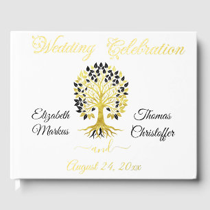 Libro De Visitas Árbol dorado de vida Boda sofisticado y atemporal