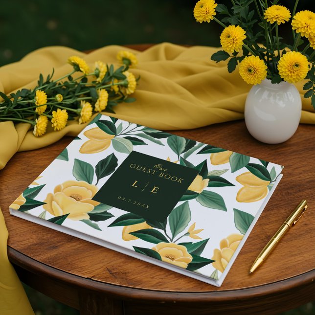 Libro De Visitas Árbol floral de flores de limón Boda blanco elegan (Lemon Blossom Floral Tree Elegant White Wedding Guest Book)
