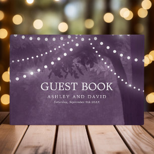 Libro De Visitas Árbol Rústico Morado Con Luces De Cadena Para Boda