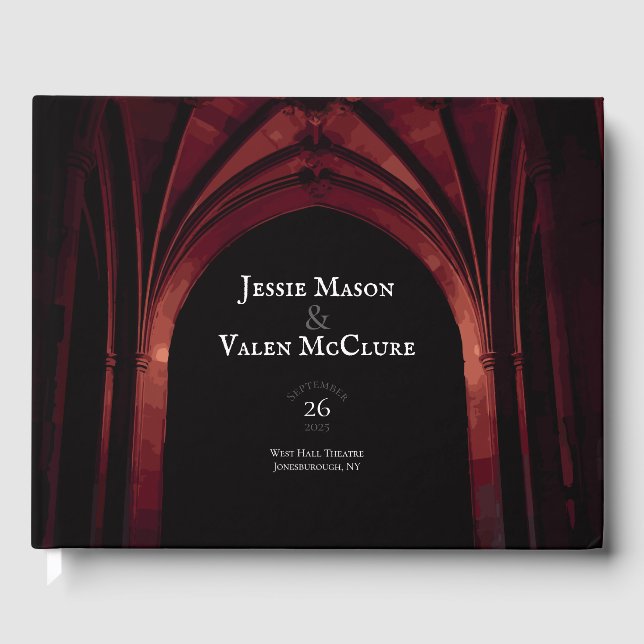 Libro De Visitas Arco Gótico Elegante Boda Oscura Rojo Negro (Anverso)