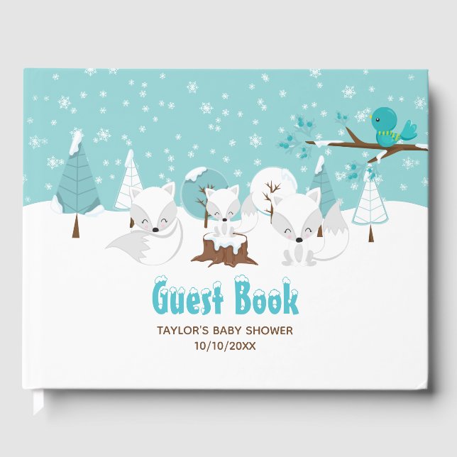 Libro De Visitas Arctic Fox Winter Wonderland Baby Shower (Anverso)