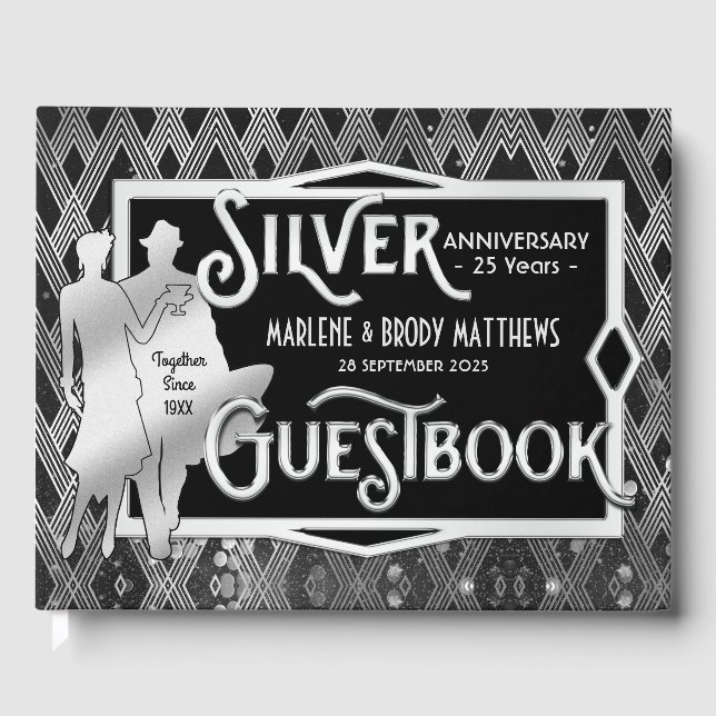 Libro De Visitas Art Deco Bodas de Plata aniversario Gran Gatsby (Anverso)
