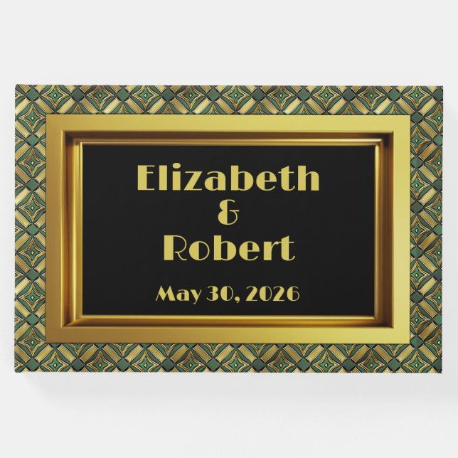 Libro De Visitas Art Deco de Esmeralda y Oro (Anverso)