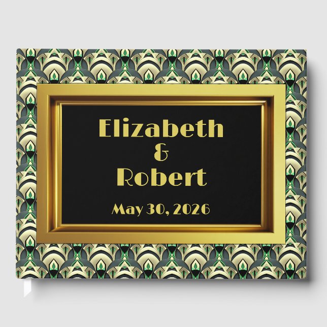 Libro De Visitas Art Deco de Esmeralda y Oro (Anverso)