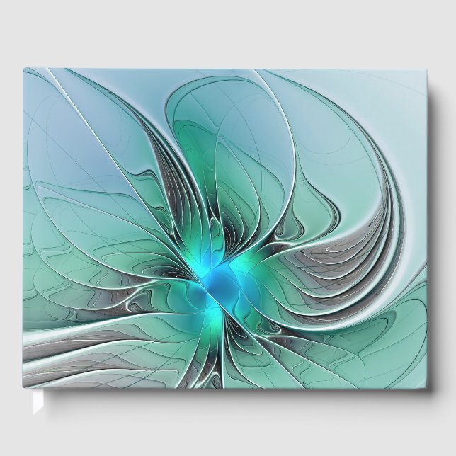 Libro De Visitas Arte abstracto moderno fractal con azul (Anverso)