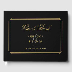 Libro De Visitas Arte Clásico Deco Nupcial Negro y Dorado