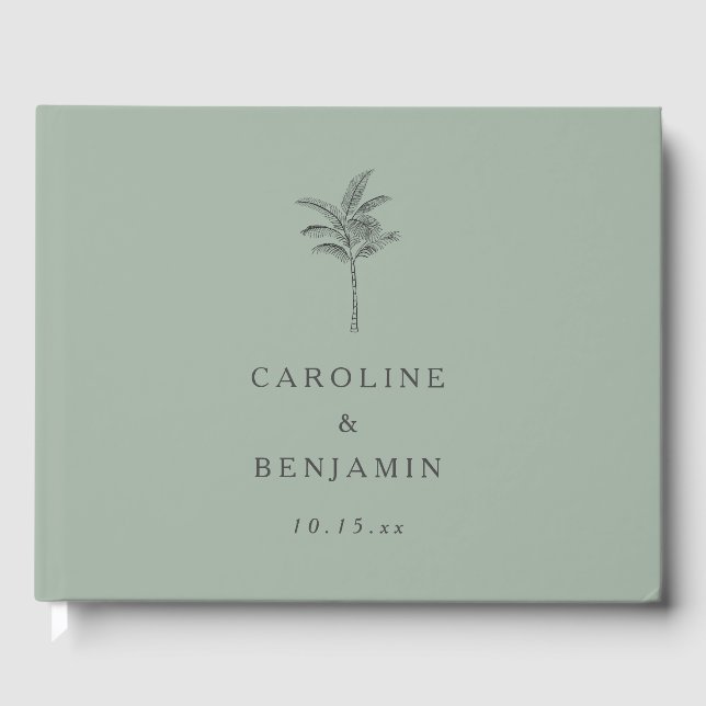 Libro De Visitas Arte de línea minimalista de palmera en salvia par (Anverso)