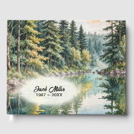 Libro De Visitas Arte en Acuarela de un Río en un Bosque