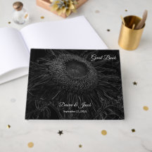 Arte floral de girasol en blanco y negro elegante