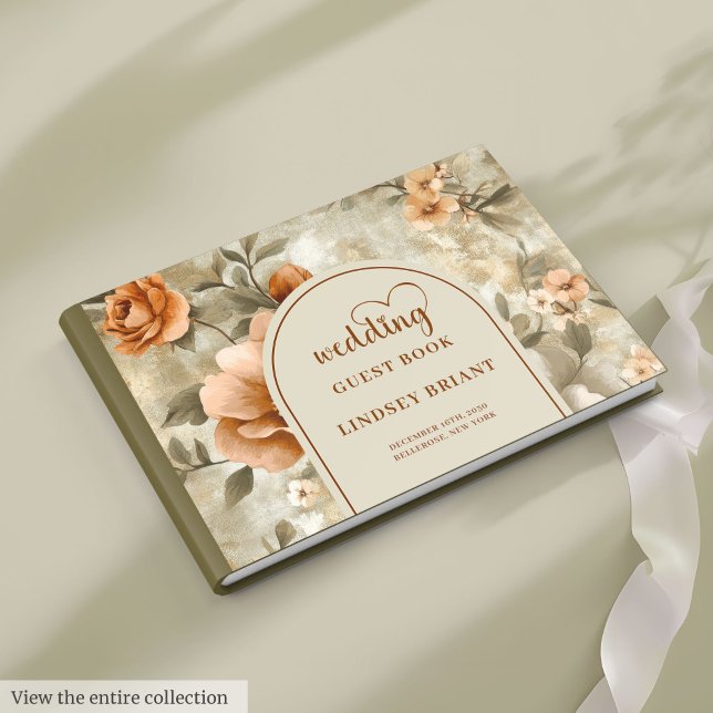 Libro De Visitas Artistic Boho Burnt Orange Beige Olive Floral (Artistic Boho Burnt Orange Beige Olive Floral Guest Book)