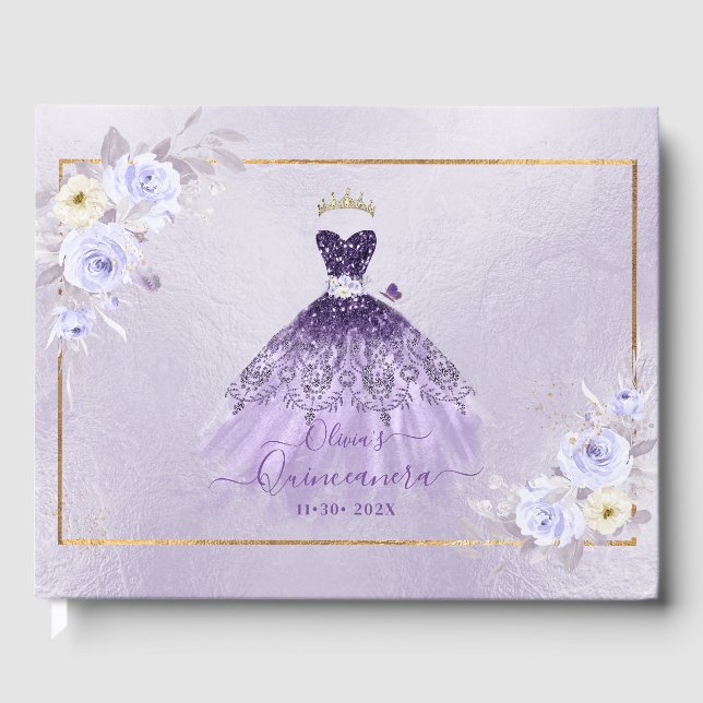 Libro De Visitas ArtsApp H2 Ombre Purple Sparkling Quinceanera (Anverso)