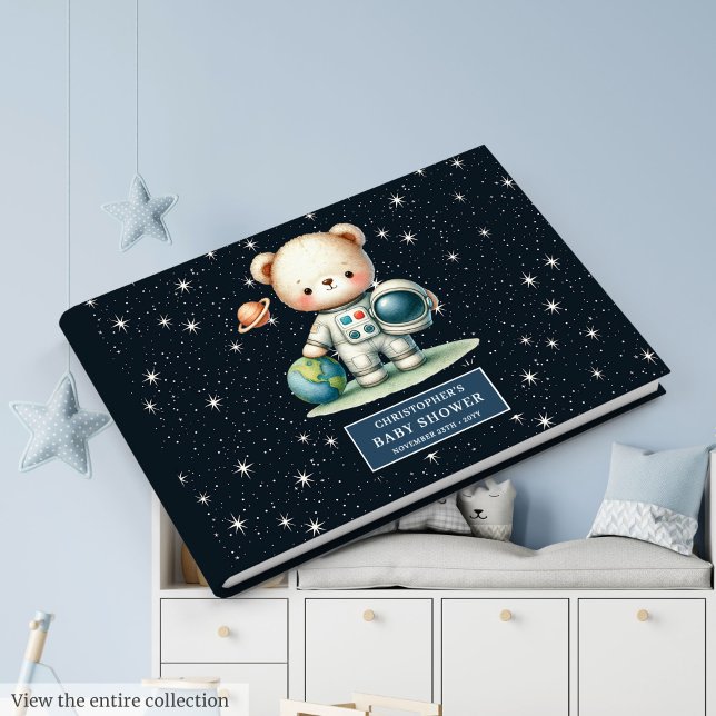 Libro De Visitas Astronauta de osito de peluche para niños (Adorable Teddy Bear Astronaut Guest Book for Boys)