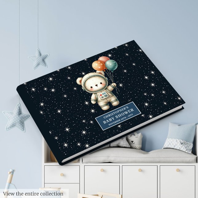 Libro De Visitas Astronauta de osito Teddy Baby Boy invitado (Cute Baby Boy Guest Book Teddy Bear Astronaut)