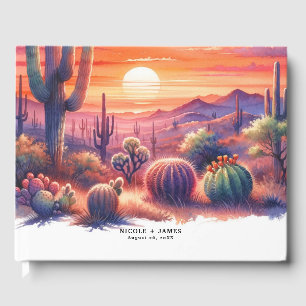 Libro De Visitas Atardecer Desértico Resplandor Acuarela Boda Suroe