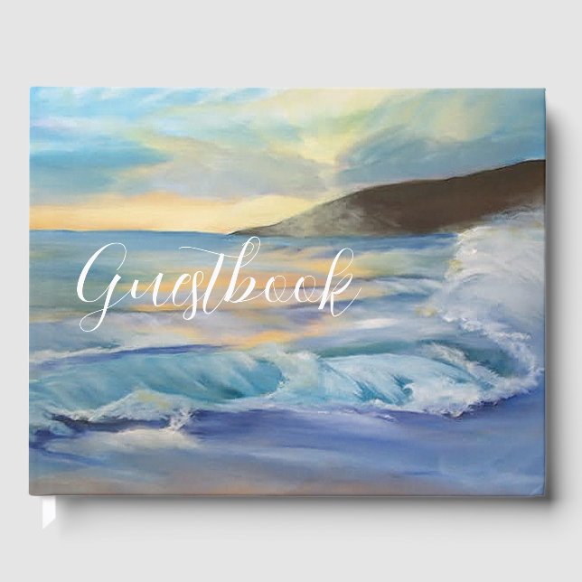 Libro De Visitas Atardecer en la playa de azul náutico (Anverso)