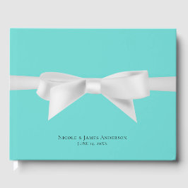Libro De Visitas Audrey Teal Blanco Lazo Moderno Glam Boda Novia