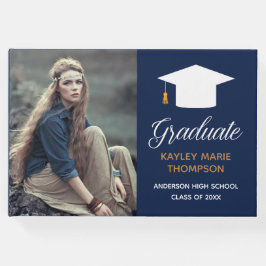 Libro De Visitas Autografo fotográfico superior de graduación azul 