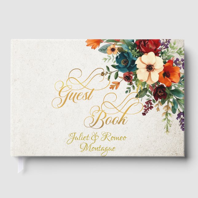Libro De Visitas Autumn Floral & Wreath - Cream/Gold (Anverso)